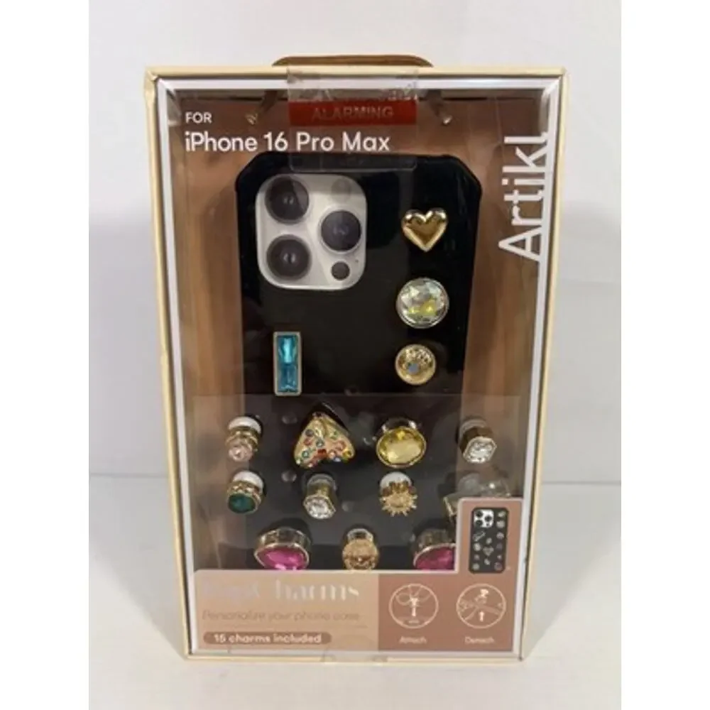 NEW! Artikl PopCharms iPhone 16 Pro Max Case 15 Gem Charms Black